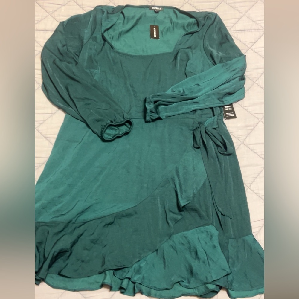 Emerald green Express satin wrap dress